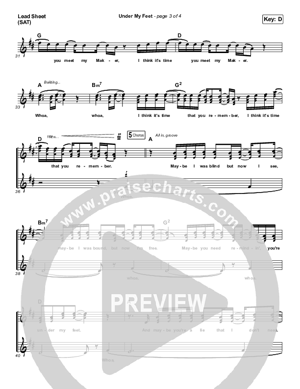 Under My Feet Lead Sheet (SAT) (Zach Williams)