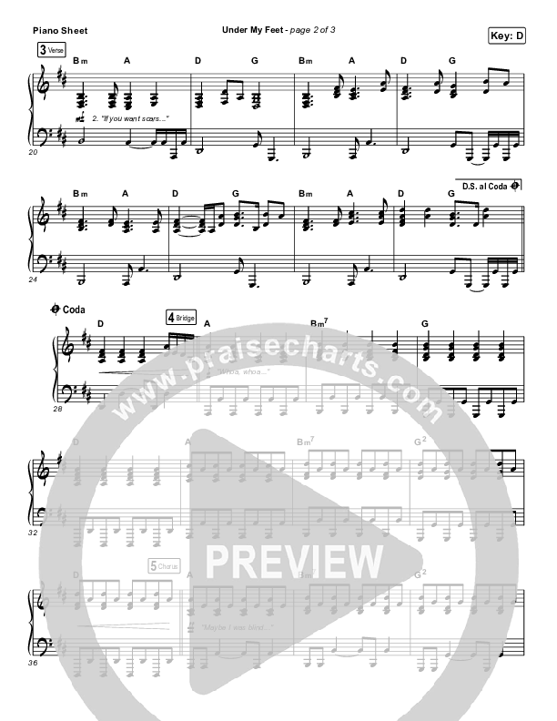 Under My Feet Piano Sheet (Zach Williams)