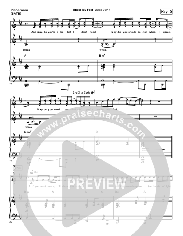 Under My Feet Piano/Vocal (SATB) (Zach Williams)