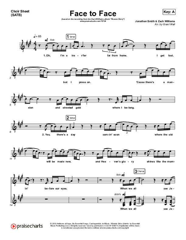 Face To Face Choir Vocals (SATB) (Zach Williams)
