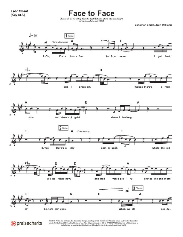 Face To Face Lead Sheet (Melody) (Zach Williams)