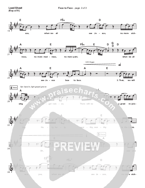 Face To Face Lead Sheet (Melody) (Zach Williams)