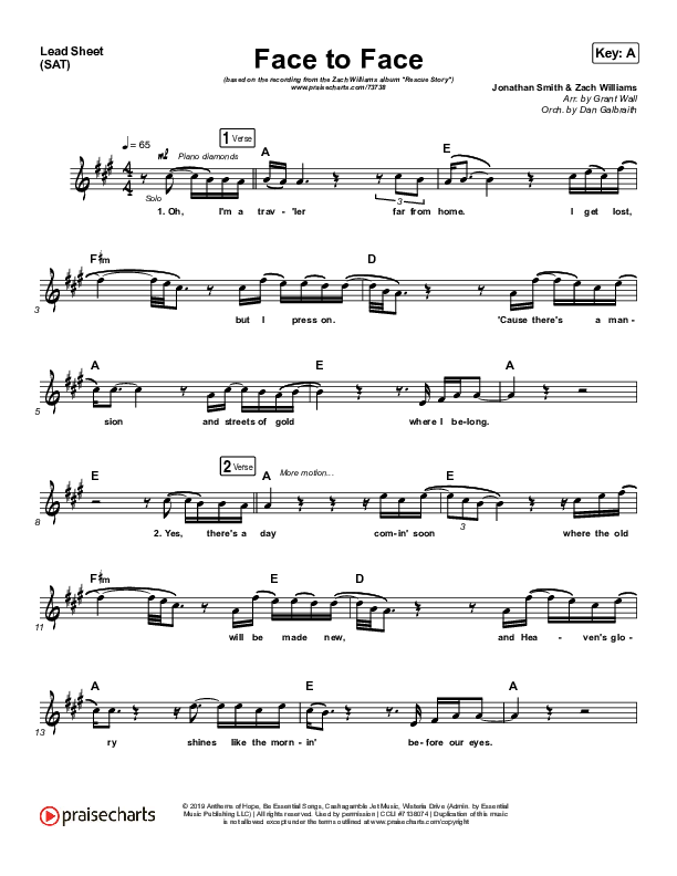 Face To Face Lead Sheet (SAT) (Zach Williams)