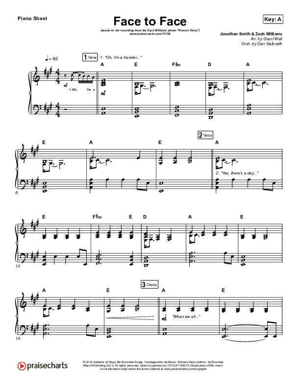 Face To Face Piano Sheet (Zach Williams)
