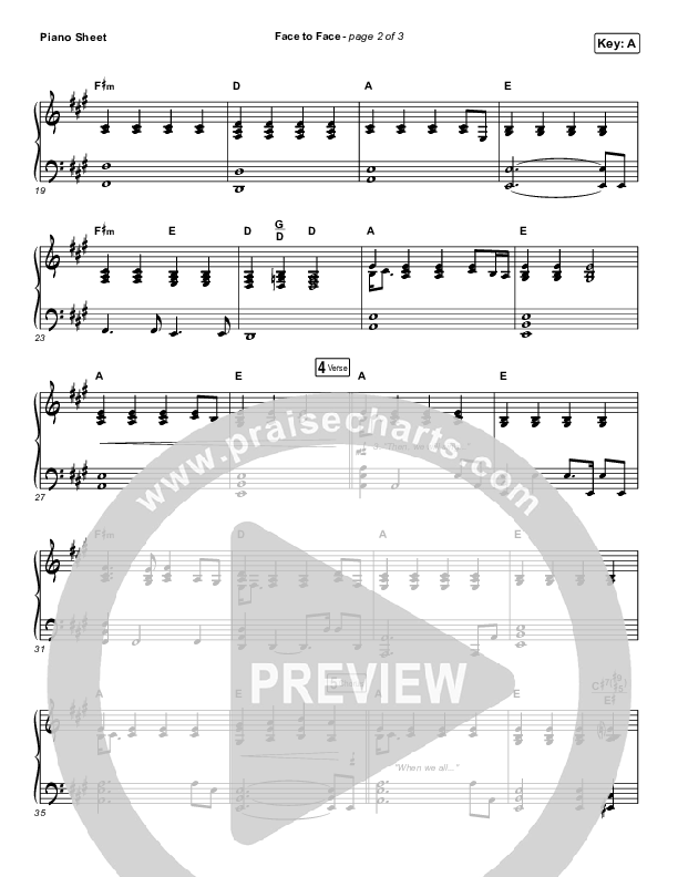 Face To Face Piano Sheet (Zach Williams)