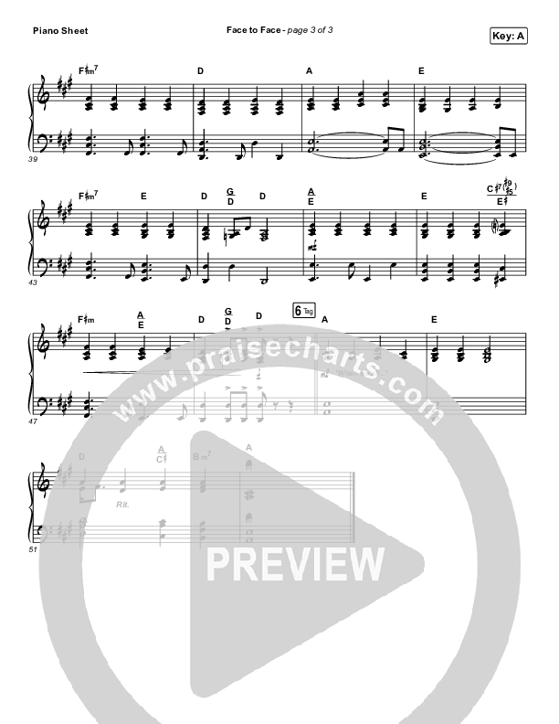 Face To Face Piano Sheet (Zach Williams)