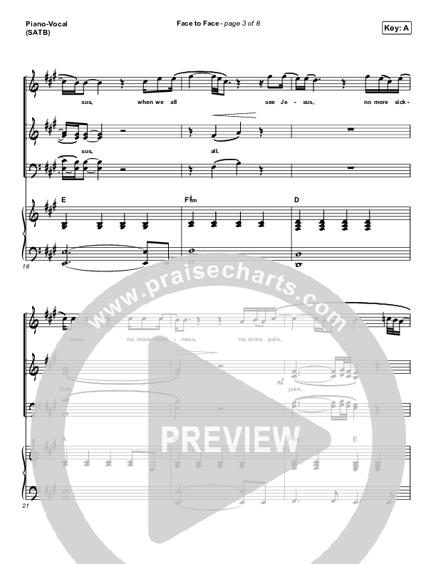 Face To Face Piano/Vocal (SATB) (Zach Williams)