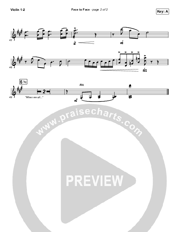 Face To Face Violin 1/2 (Zach Williams)