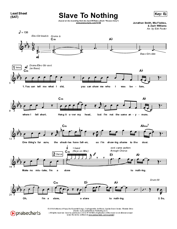 Slave To Nothing Lead Sheet (SAT) (Zach Williams)