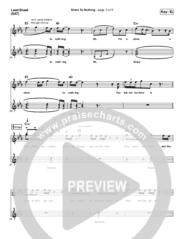 Slave To Nothing Lead Sheet (SAT) (Zach Williams)
