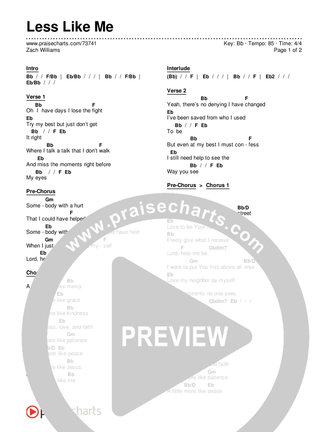 Less Like Me Chords & Lyrics (Zach Williams)