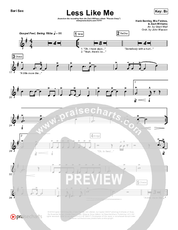 Less Like Me Bari Sax (Zach Williams)