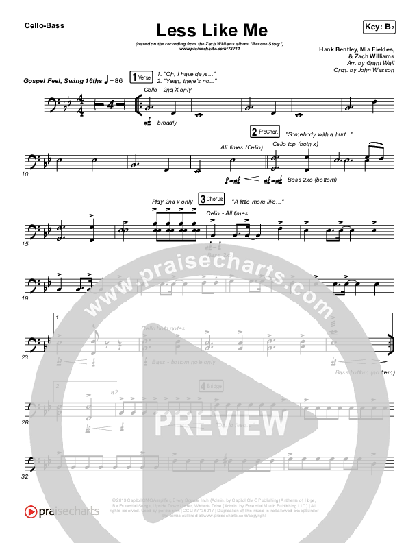 Less Like Me Cello/Bass (Zach Williams)