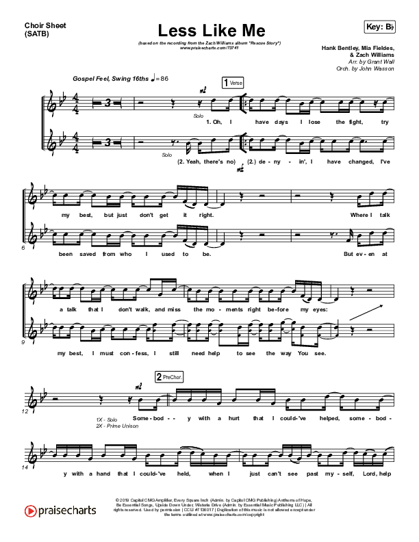 Less Like Me Choir Sheet (SATB) (Zach Williams)