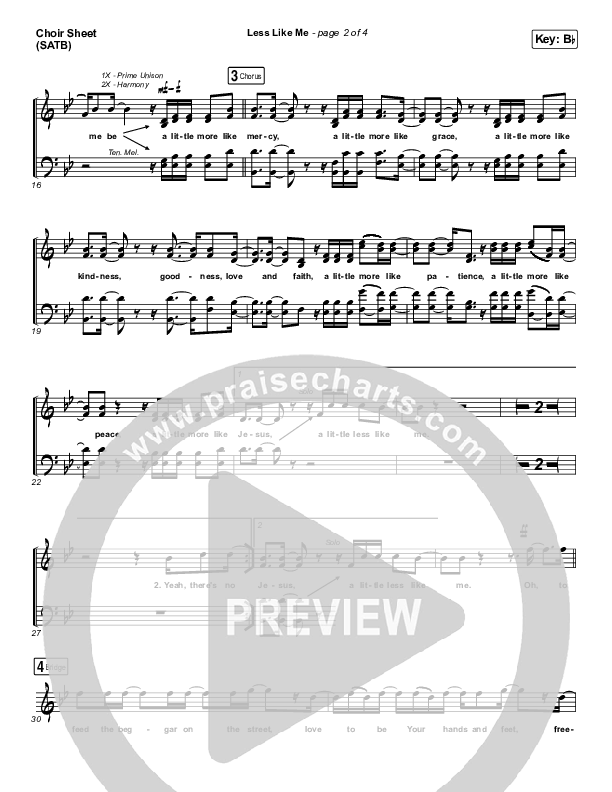 Less Like Me Choir Sheet (SATB) (Zach Williams)