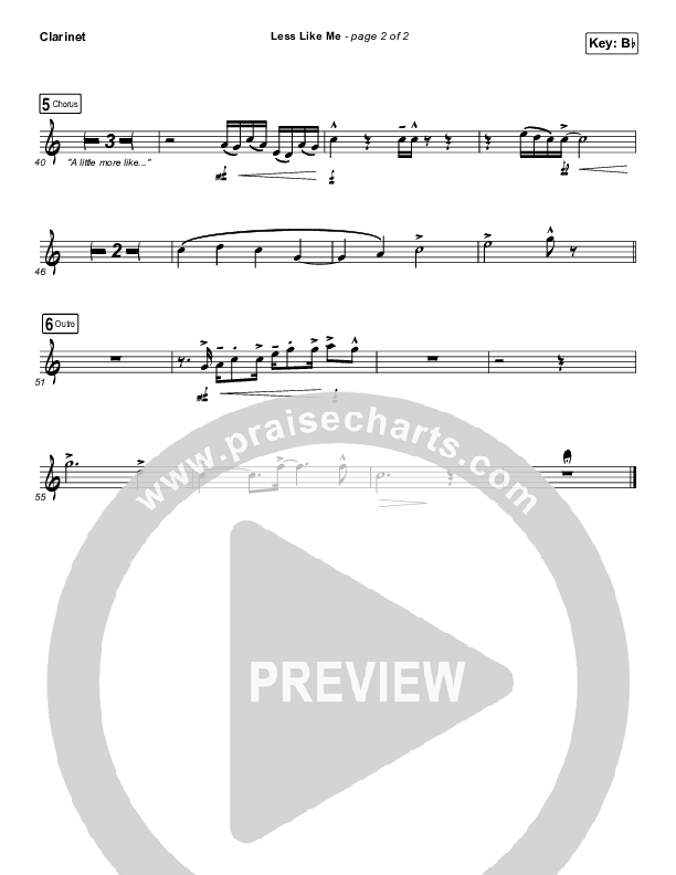 Less Like Me Clarinet (Zach Williams)