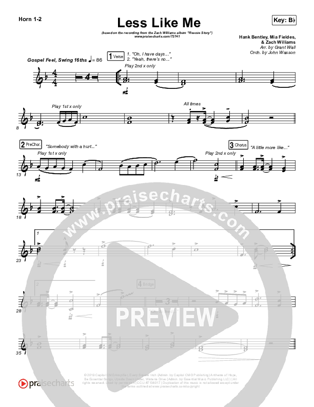 Less Like Me French Horn 1/2 (Zach Williams)