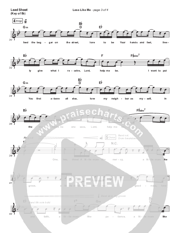 Less Like Me Lead Sheet (Melody) (Zach Williams)