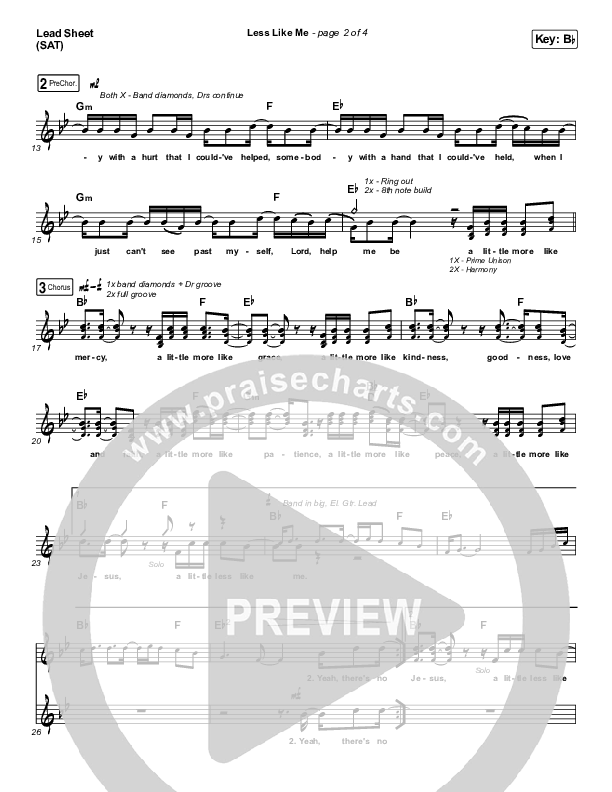 Less Like Me Lead Sheet (SAT) (Zach Williams)