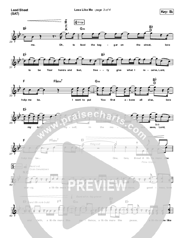 Less Like Me Lead Sheet (SAT) (Zach Williams)