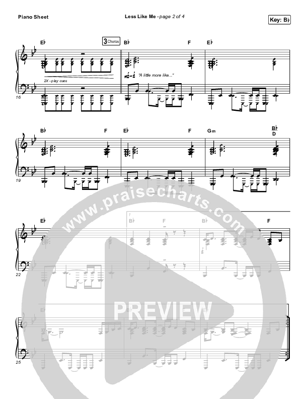 Less Like Me Piano Sheet (Zach Williams)