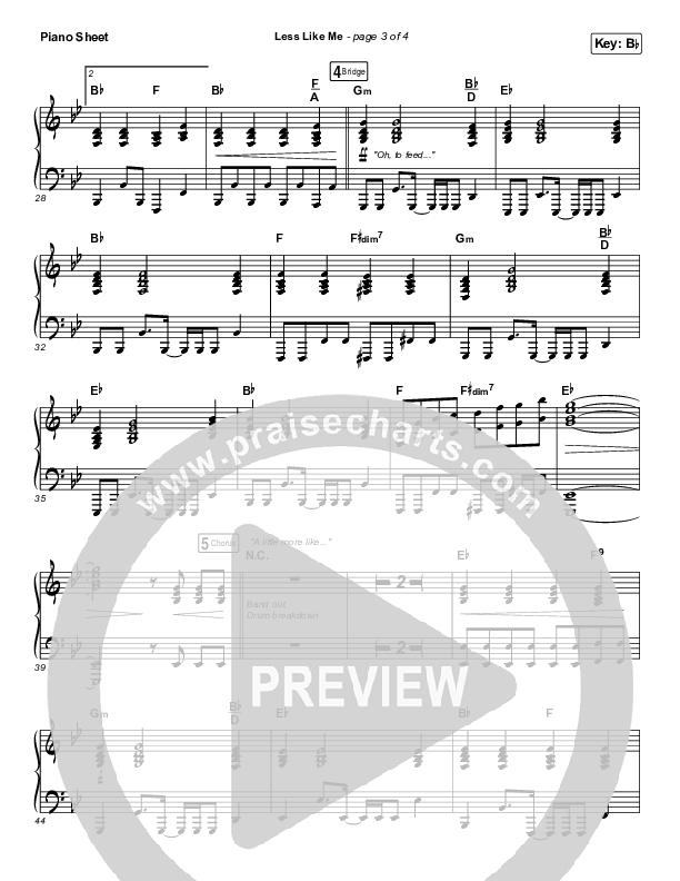 Less Like Me Piano Sheet (Zach Williams)