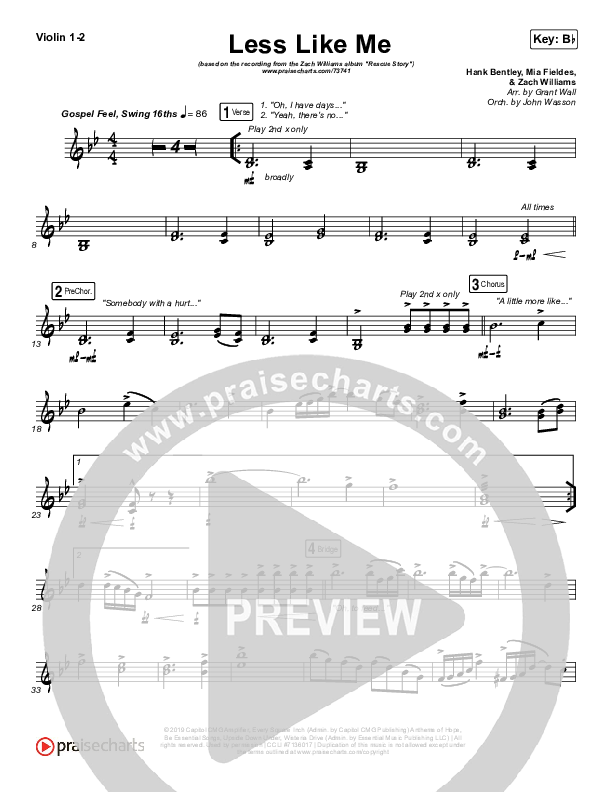 Less Like Me Violin 1/2 (Zach Williams)