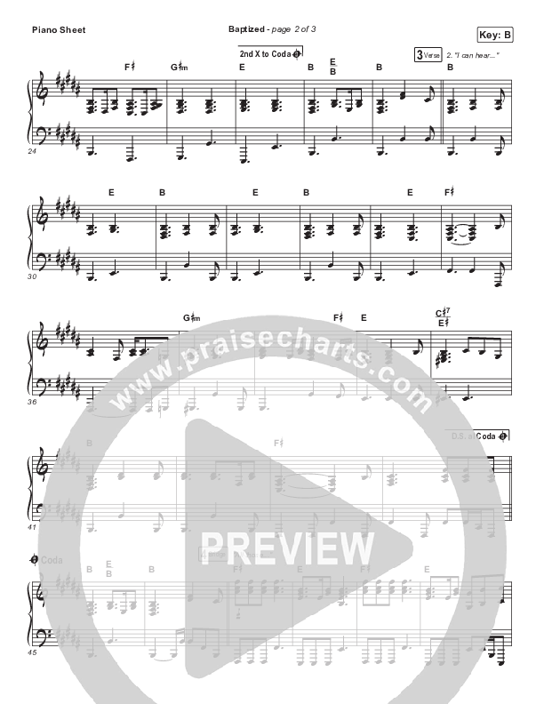 Baptized Piano Sheet (Zach Williams)