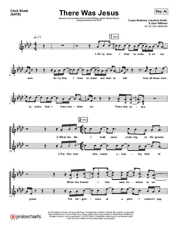 There Was Jesus Choir Sheet (SATB) (Print Only) (Zach Williams / Dolly Parton)