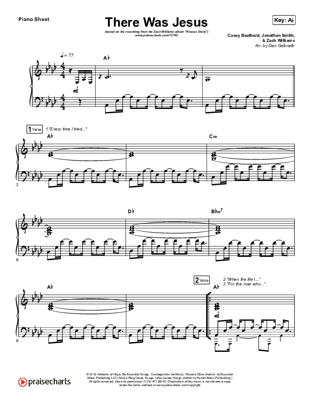 There Was Jesus Piano Sheet (Print Only) (Zach Williams / Dolly Parton)