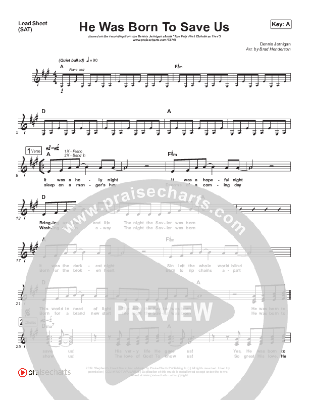 He Was Born To Save Us Lead Sheet (SAT) (Dennis Jernigan)