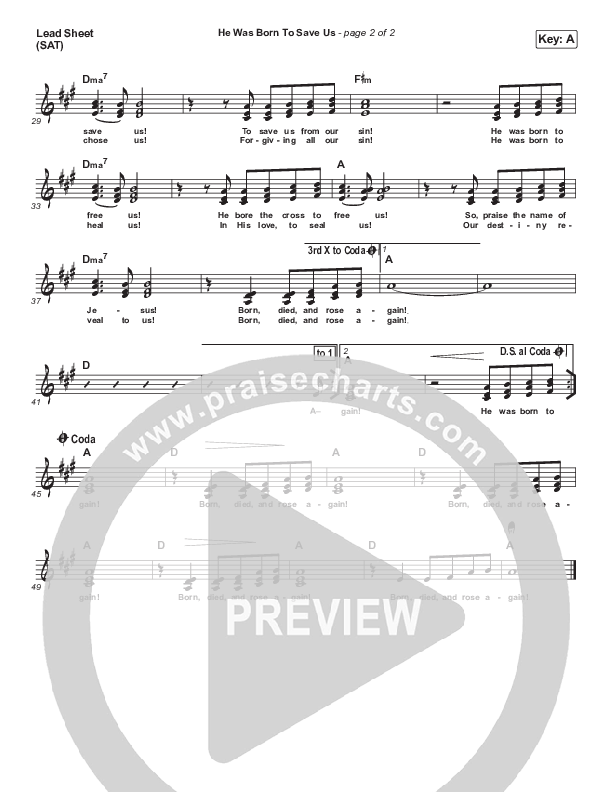 He Was Born To Save Us Lead Sheet (SAT) (Dennis Jernigan)