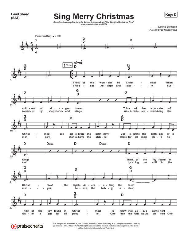 Sing Merry Christmas Lead Sheet (SAT) (Dennis Jernigan)