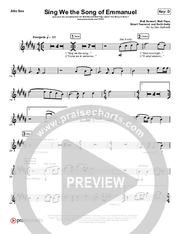Sing We The Song Of Emmanuel Alto Sax (Matt Boswell / Matt Papa)