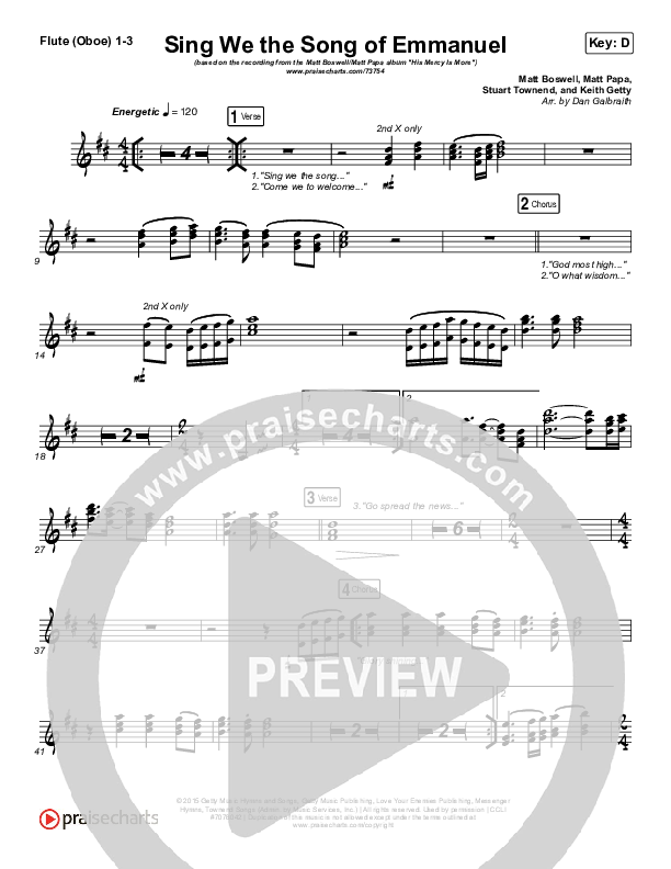 Sing We The Song Of Emmanuel Flute/Oboe 1/2/3 (Matt Boswell / Matt Papa)