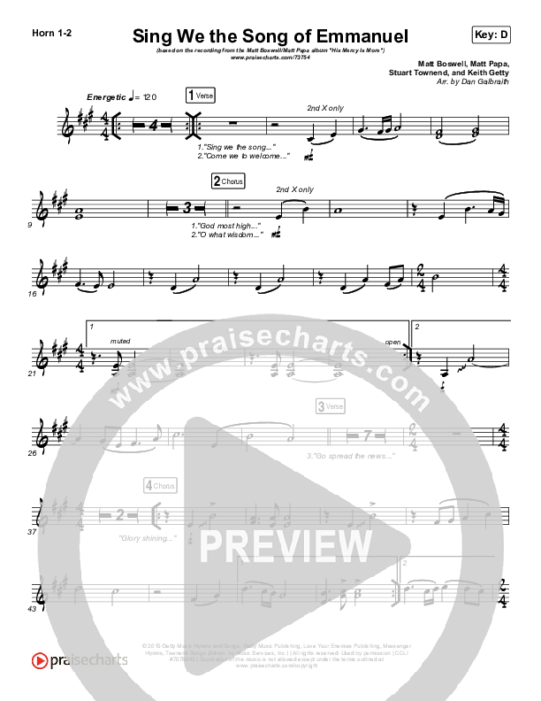 Sing We The Song Of Emmanuel French Horn 1/2 (Matt Boswell / Matt Papa)