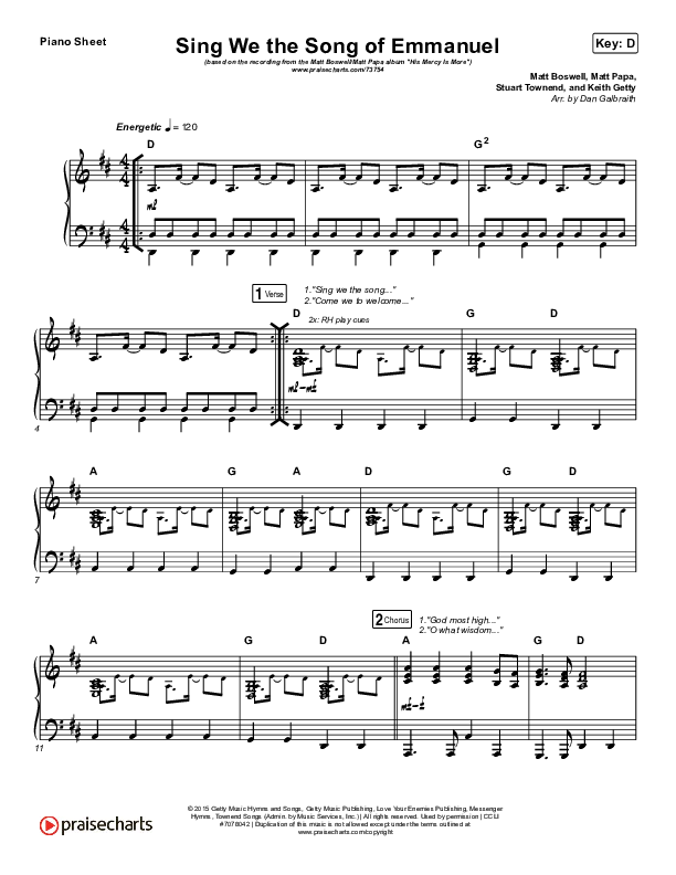 Sing We The Song Of Emmanuel Piano Sheet (Matt Boswell / Matt Papa)
