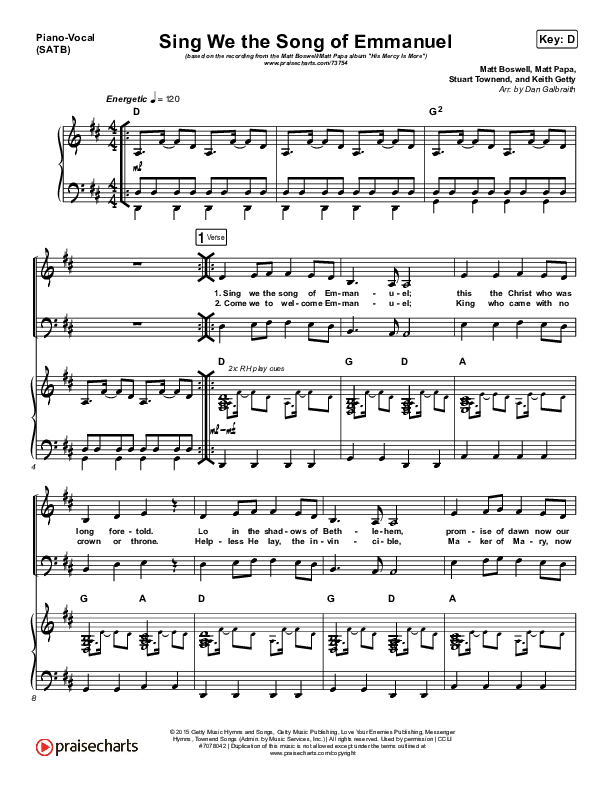 Sing We The Song Of Emmanuel Piano/Vocal & Lead (Matt Boswell / Matt Papa)