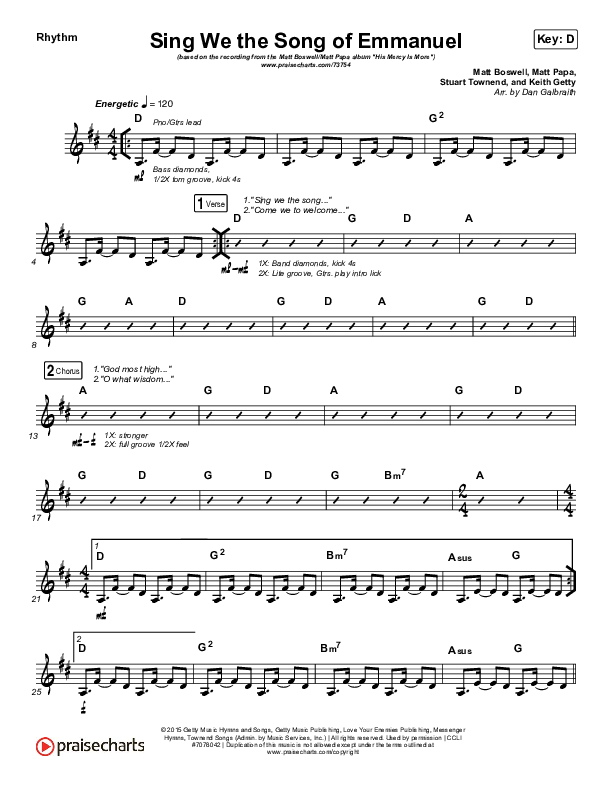Sing We The Song Of Emmanuel Rhythm Chart (Matt Boswell / Matt Papa)