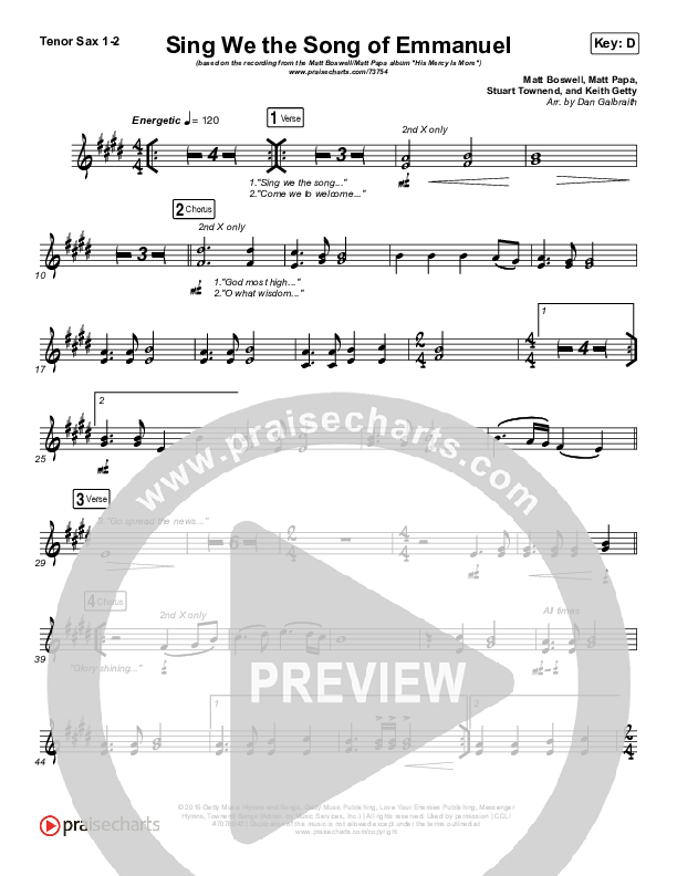 Sing We The Song Of Emmanuel Tenor Sax 1/2 (Matt Boswell / Matt Papa)