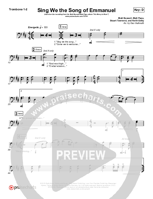 Sing We The Song Of Emmanuel Trombone 1/2 (Matt Boswell / Matt Papa)