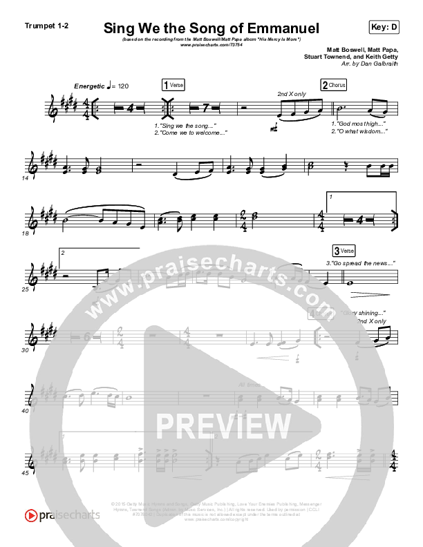 Sing We The Song Of Emmanuel Trumpet 1,2 (Matt Boswell / Matt Papa)