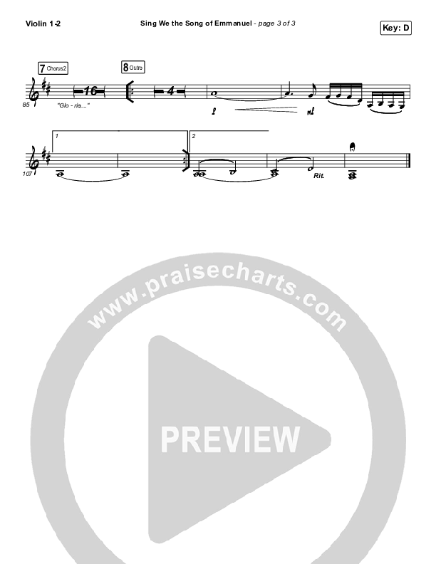 Sing We The Song Of Emmanuel Violin 1/2 (Matt Boswell / Matt Papa)