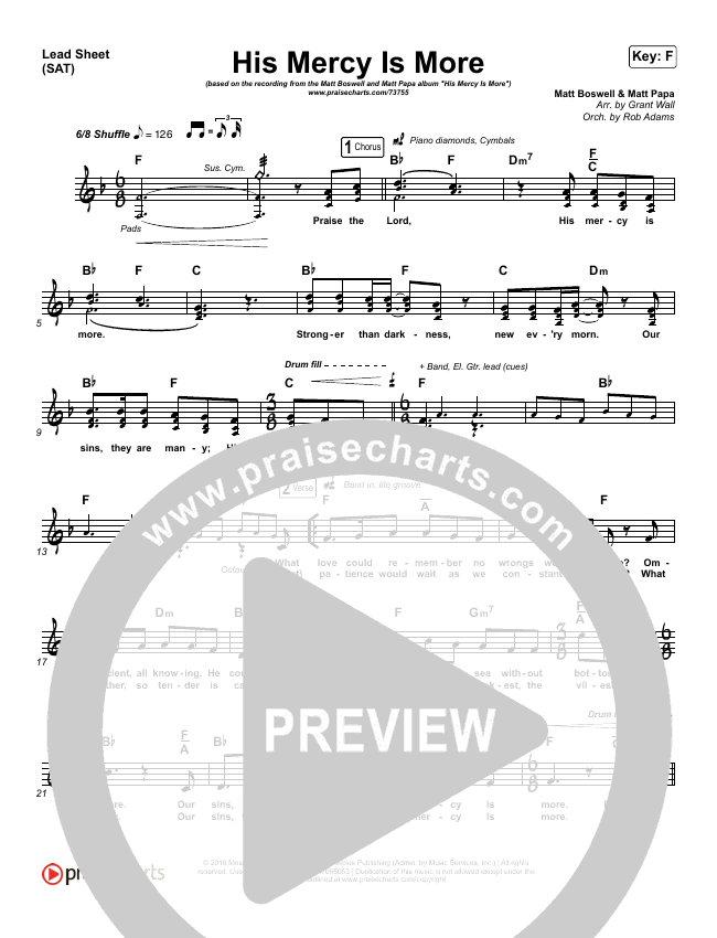 His Mercy Is More Sheet Music PDF (Matt Boswell / Matt Papa) PraiseCharts