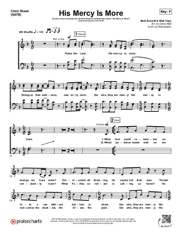 His Mercy Is More Choir Sheet (SATB) (Matt Boswell / Matt Papa)