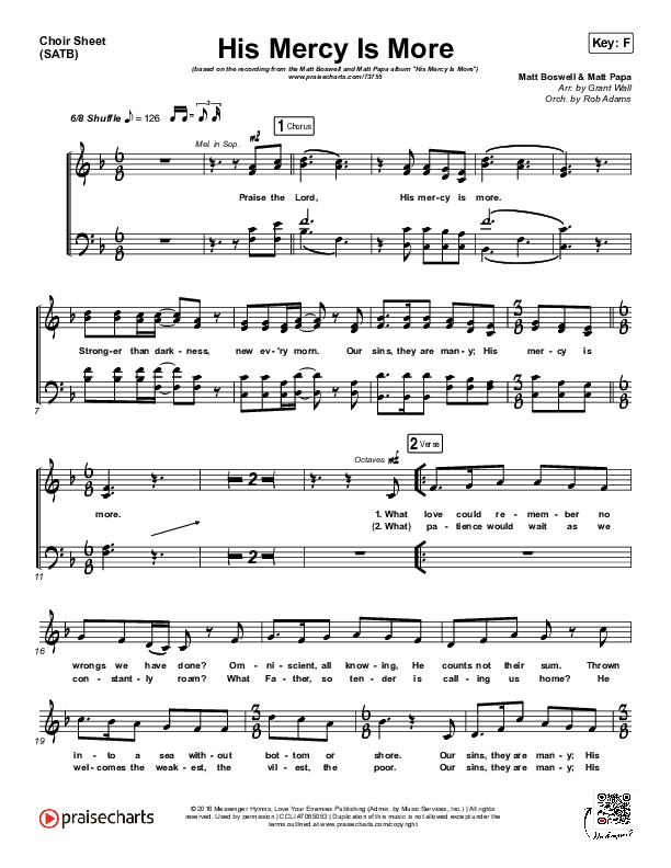 His Mercy Is More Choir Vocals (SATB) (Matt Boswell / Matt Papa)
