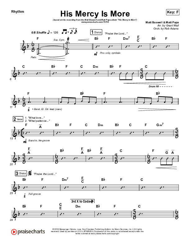 His Mercy Is More Rhythm Chart (Matt Boswell / Matt Papa)