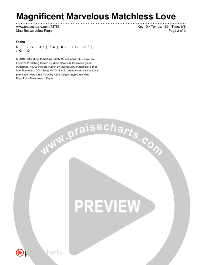 Magnificent Marvelous Matchless Love Chords & Lyrics (Matt Boswell / Matt Papa)