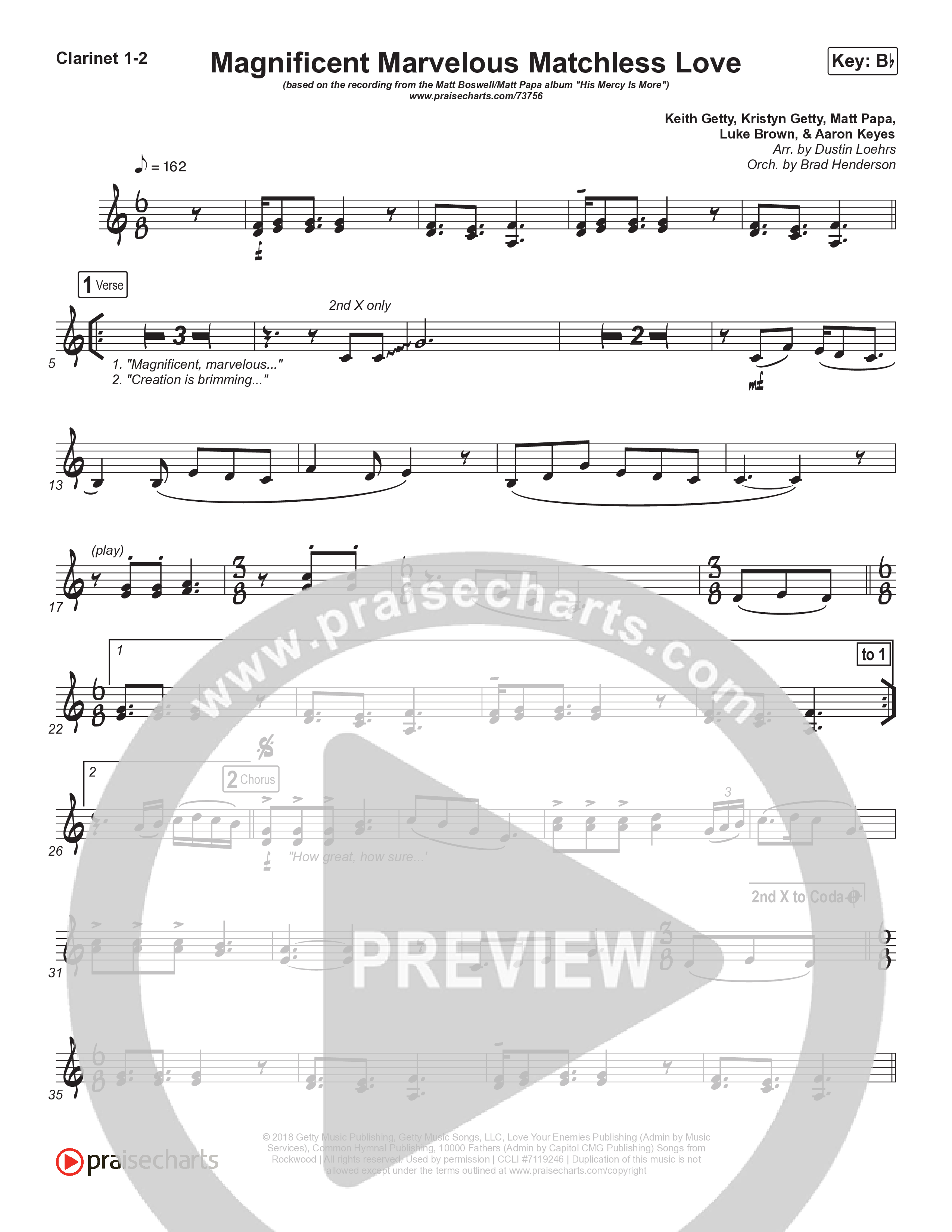 Magnificent Marvelous Matchless Love Clarinet 1/2 (Matt Boswell / Matt Papa)