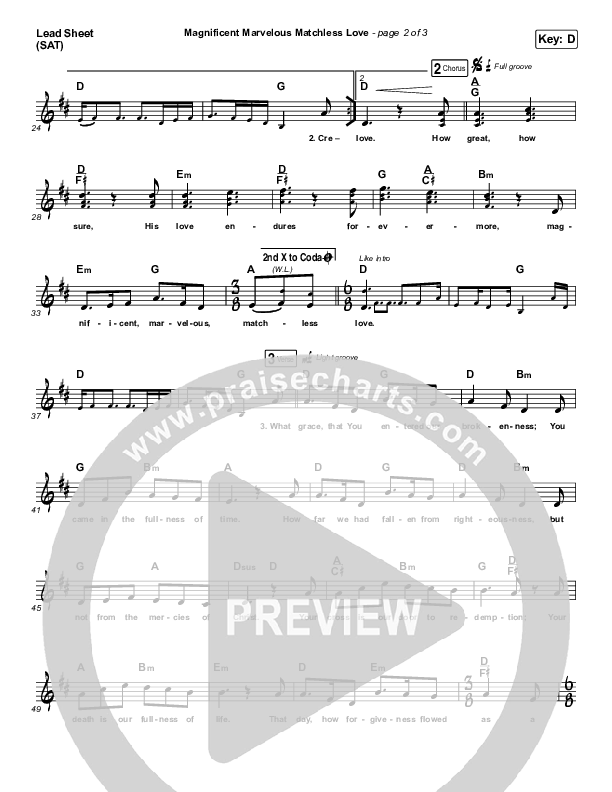 Magnificent Marvelous Matchless Love Lead Sheet (SAT) (Matt Boswell / Matt Papa)